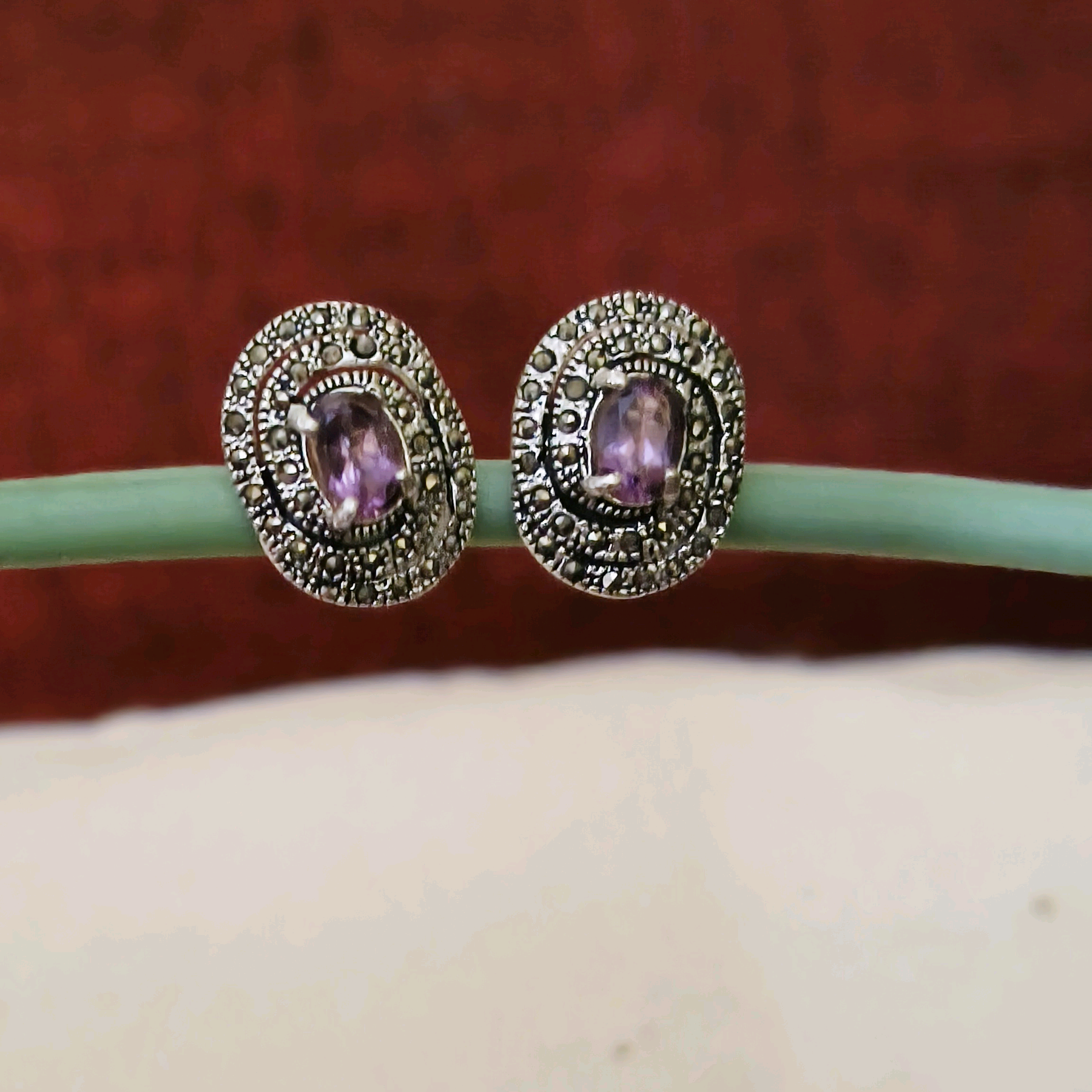 Amethyst Marcasite Studs